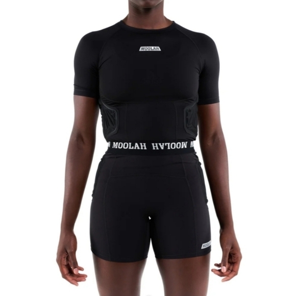 Moolah Workout Set Black Padded Compression Shorts & Top Size Large NWT - Picture 1 of 14